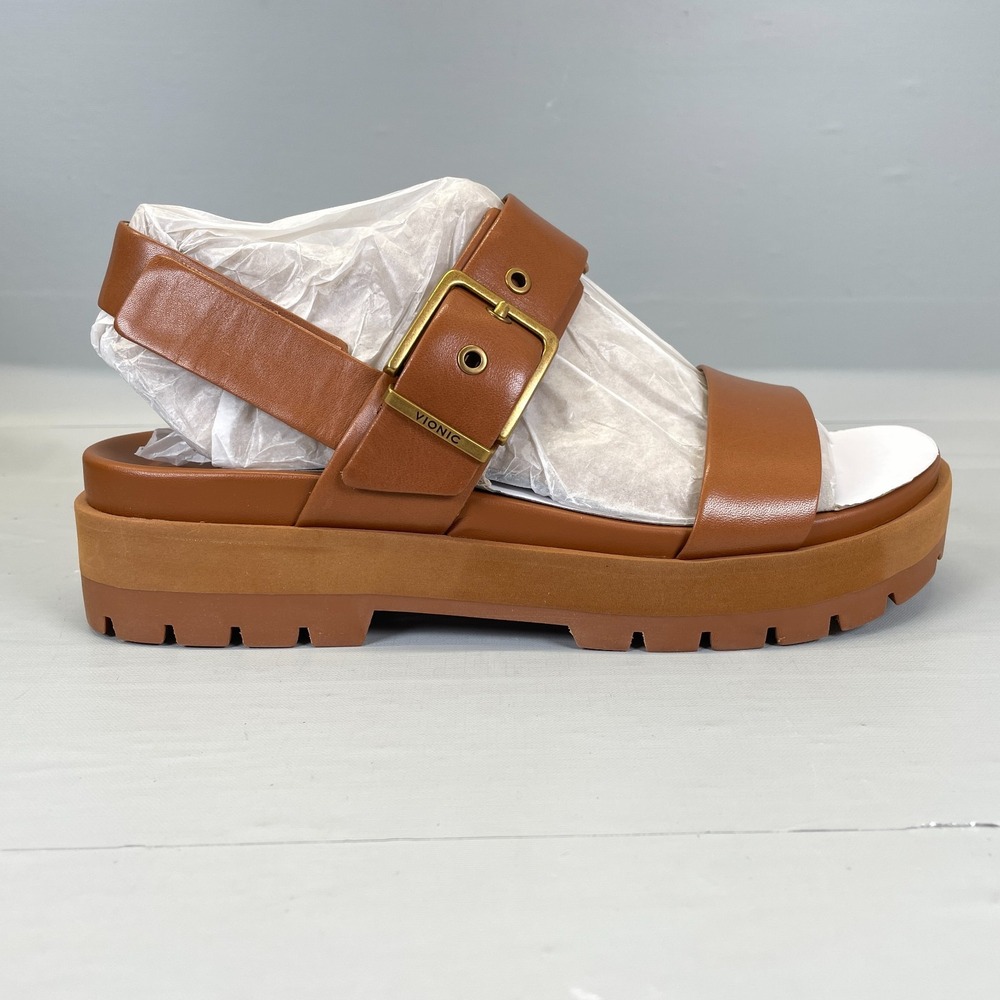 Vionic Torrance Sandals Womens Size 8.5 Brown Leather Buckle Strap Casual Shoes